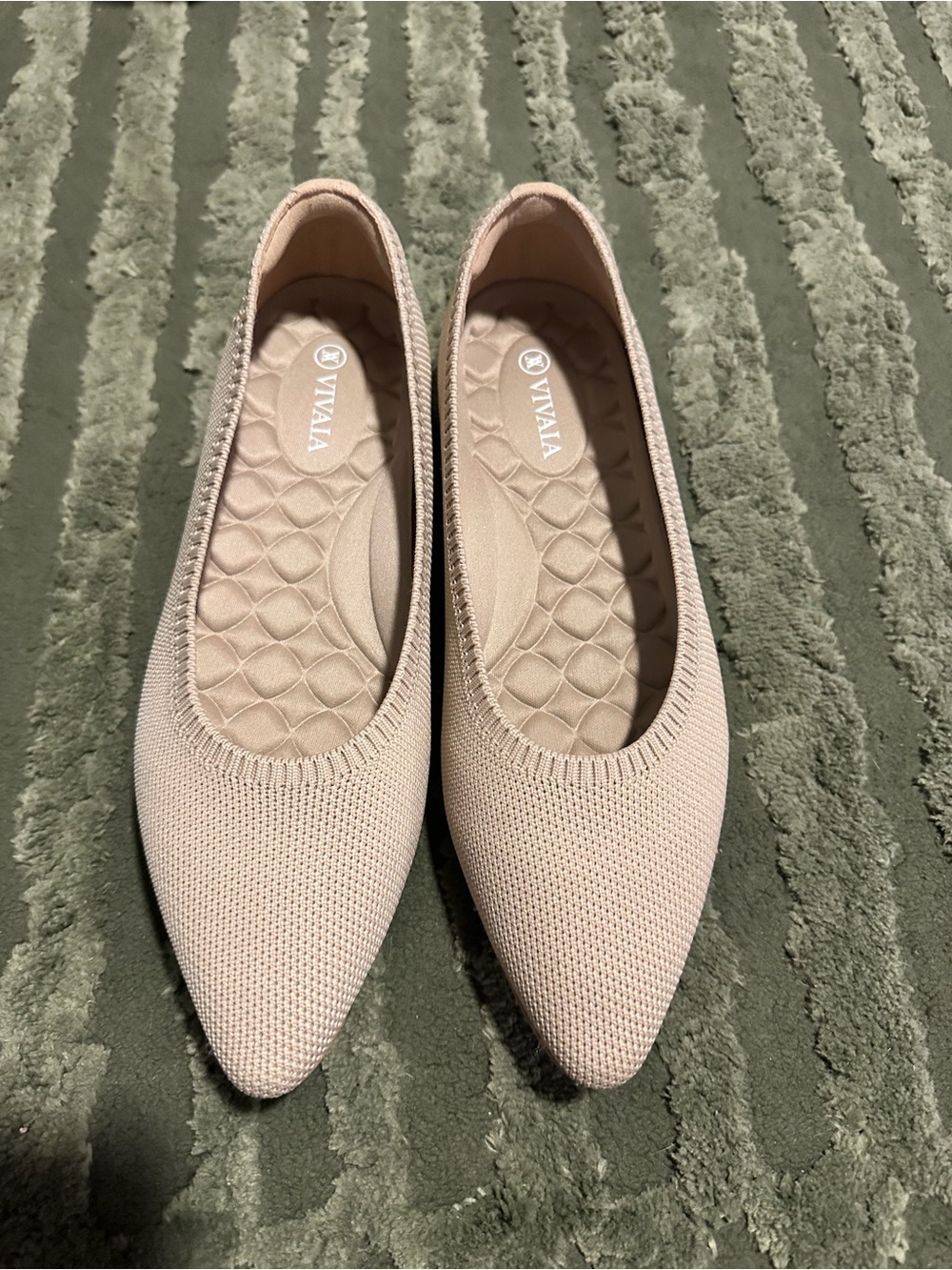 Women's Pointed Knit Ballet Flats in Nude
